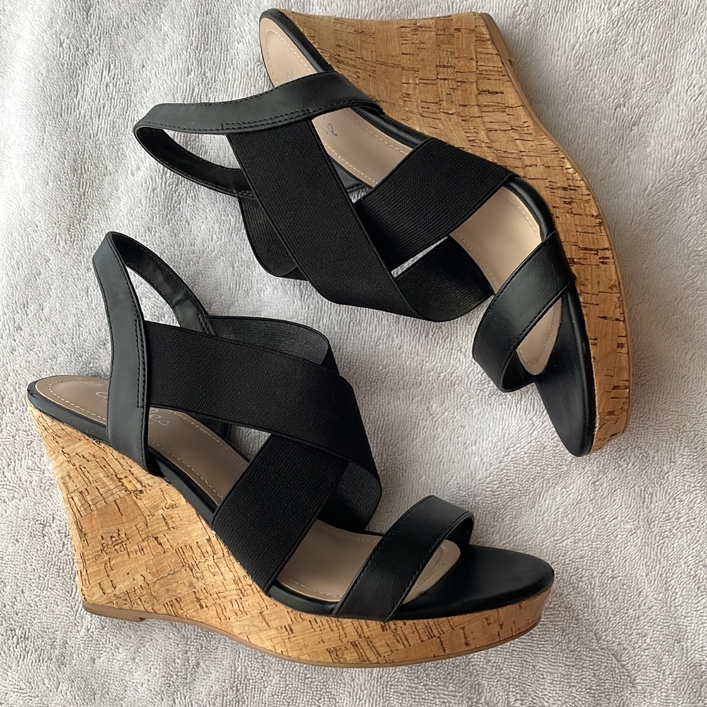 Black Cork Wedge Sandals